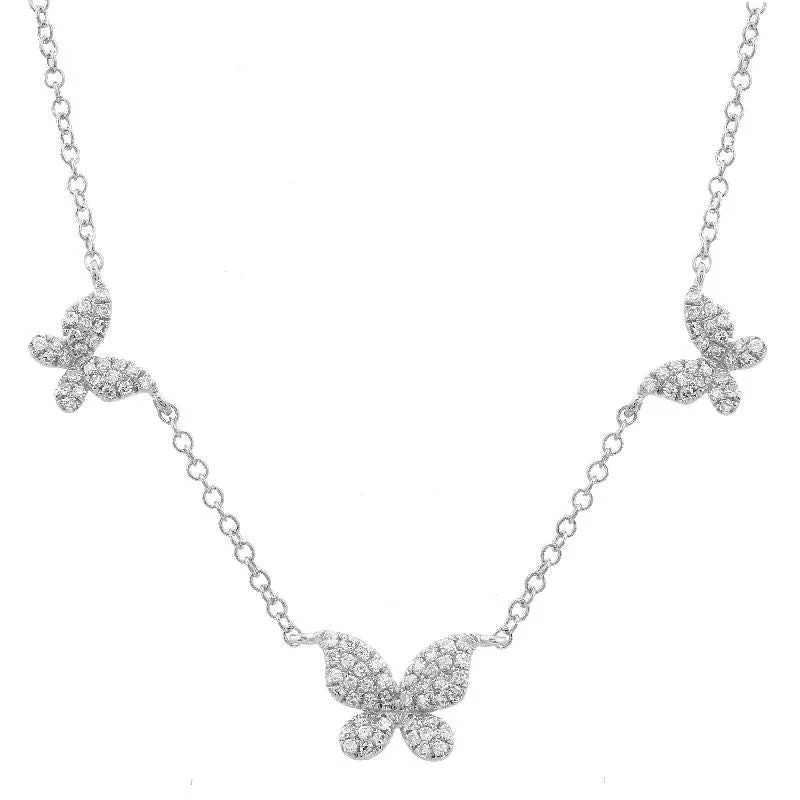 celestial astrology sign ring 14K White Gold Triple Butterfly Diamond Necklace