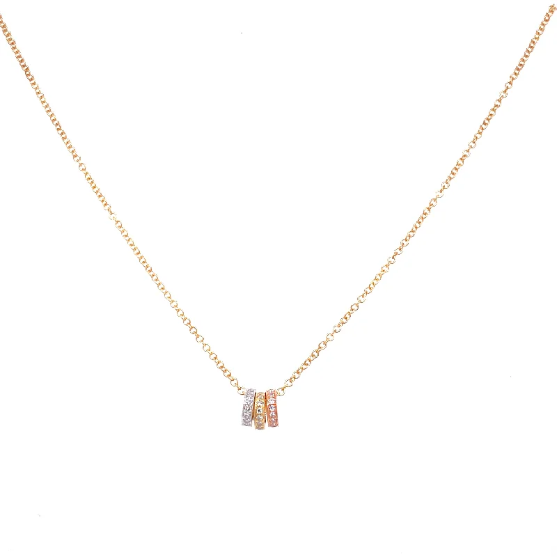 solid gold stacking rings set 14K Yellow, White & Rose Diamond Circles Necklace
