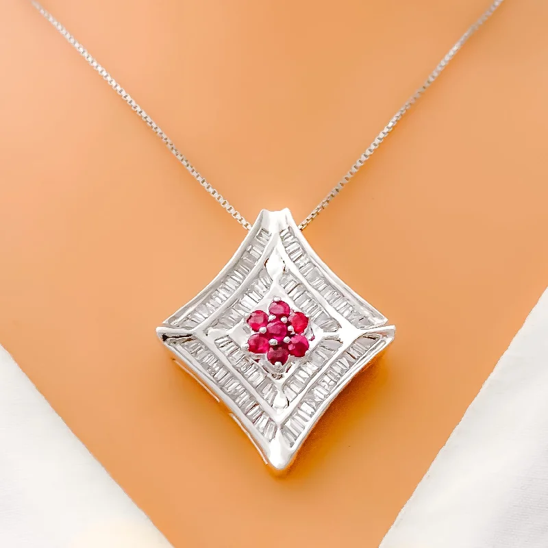 gold medallion pendant necklace Lush Ruby Flower Diamond 18k Gold Necklace