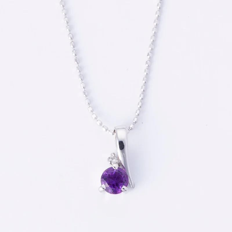 handcrafted braided silver bracelet 18k White Gold Diamond and Amethyst Necklace | 0.01ct, 0.25ct | 15"