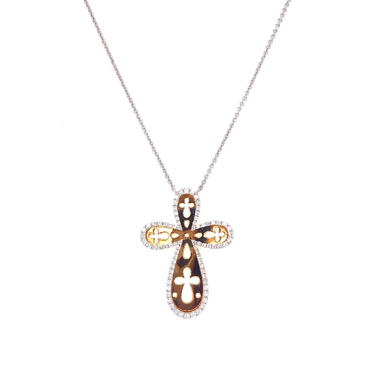 rose gold cartilage barbell 18K White & Rose Diamond Cross Cutout Necklace