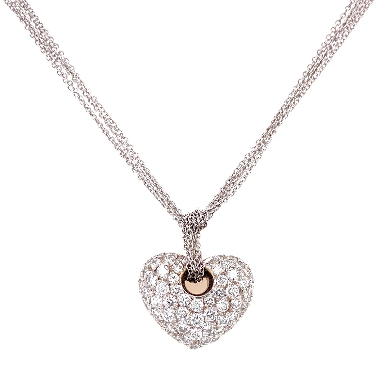 unique crystal bar necklace 18K White & Yellow Diamond Puffed Heart Pendant + Multi Cable Chain
