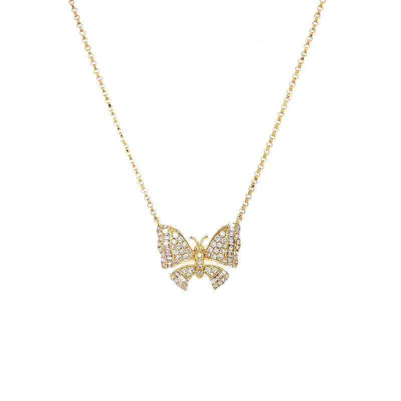 celestial astrology sign ring 18K Yellow Gold Diamond Pave Butterfly Necklace