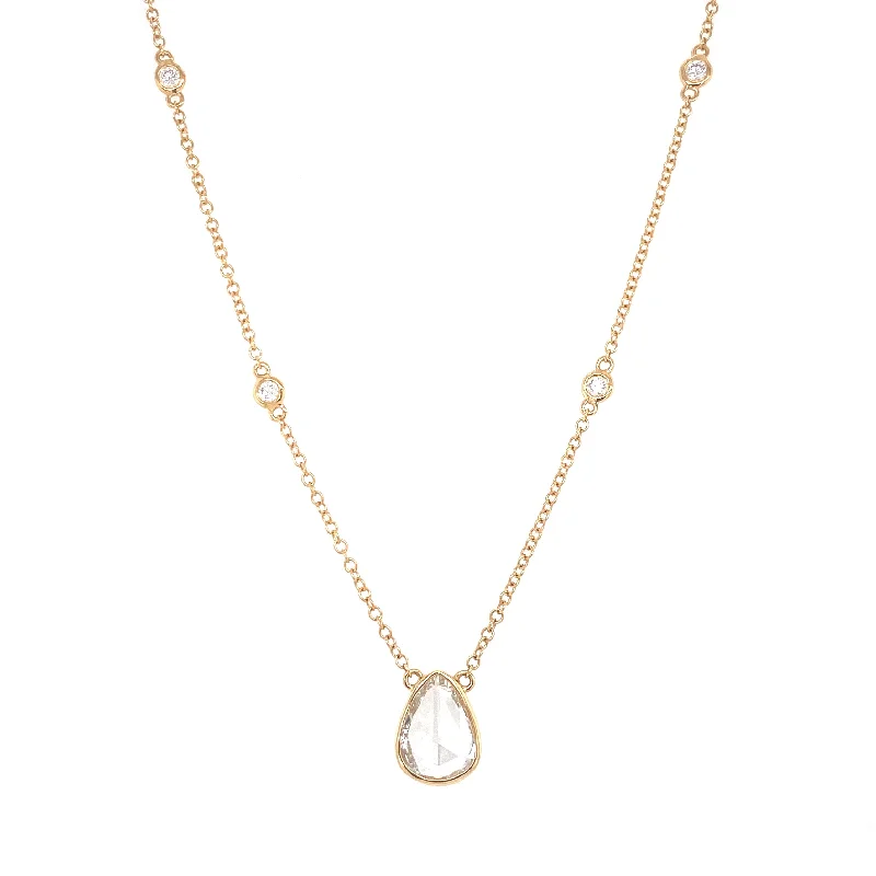 multi-gemstone eternity band 18K Yellow Gold Diamond Rose Cut Pear Diamond Necklace multi-gemstone eternity band 18K Yellow Gold Diamond Rose Cut Pear Diamond Necklace