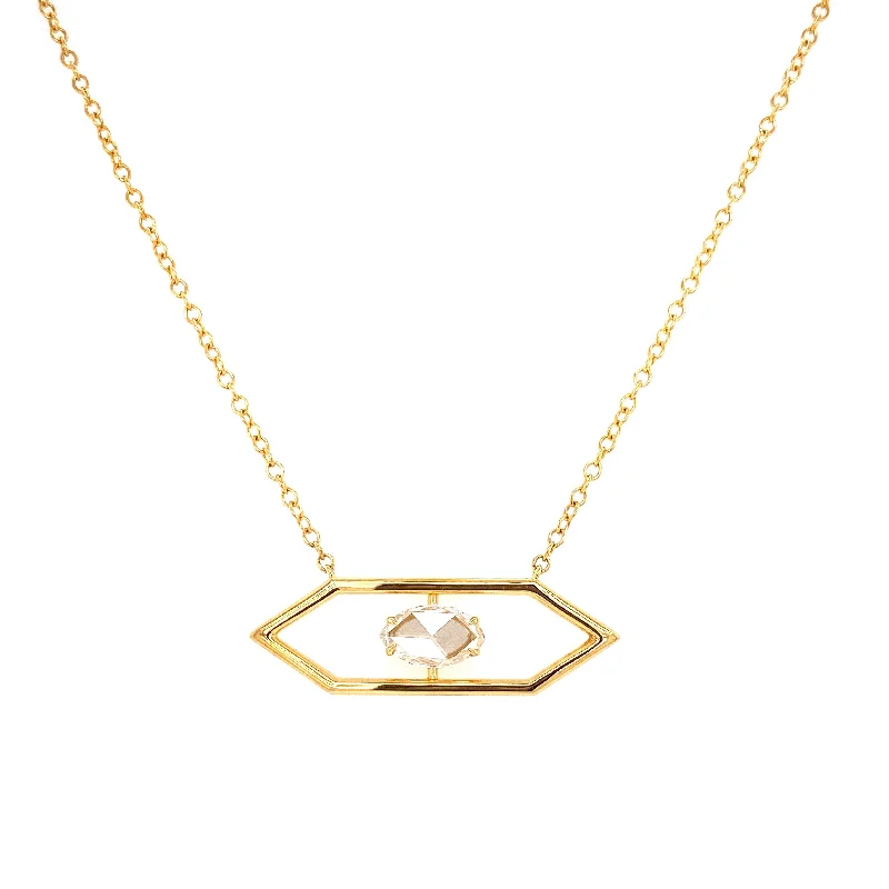 black spinel ring men 18K Yellow Gold Rose Cut Marquis Diamond Hexagon Necklace