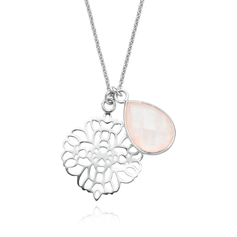 simple crescent moon ring Sterling Silver 10x14mm Rose Quartz Filigree Necklace