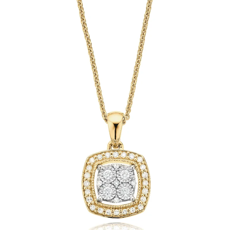 vintage locket necklace gold 9ct Two Tone Gold Round Brilliant Cut with 0.20 Carat tw of Diamond Pendant