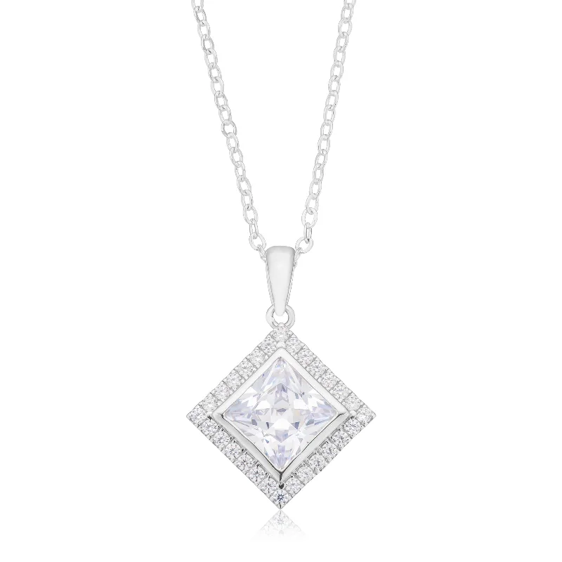 unique zodiac constellation necklace Sterling Silver Princess & Round Cut White Cubic Zirconia Pendant