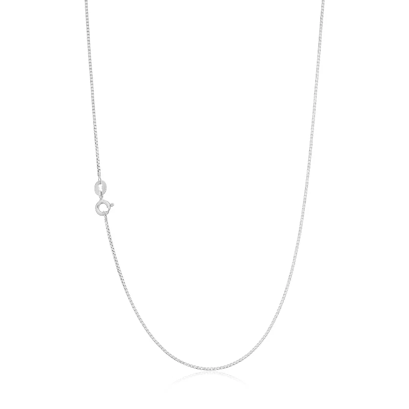 dainty heart charm necklace 9ct White Gold 45cm 17 Gauge Box Chain