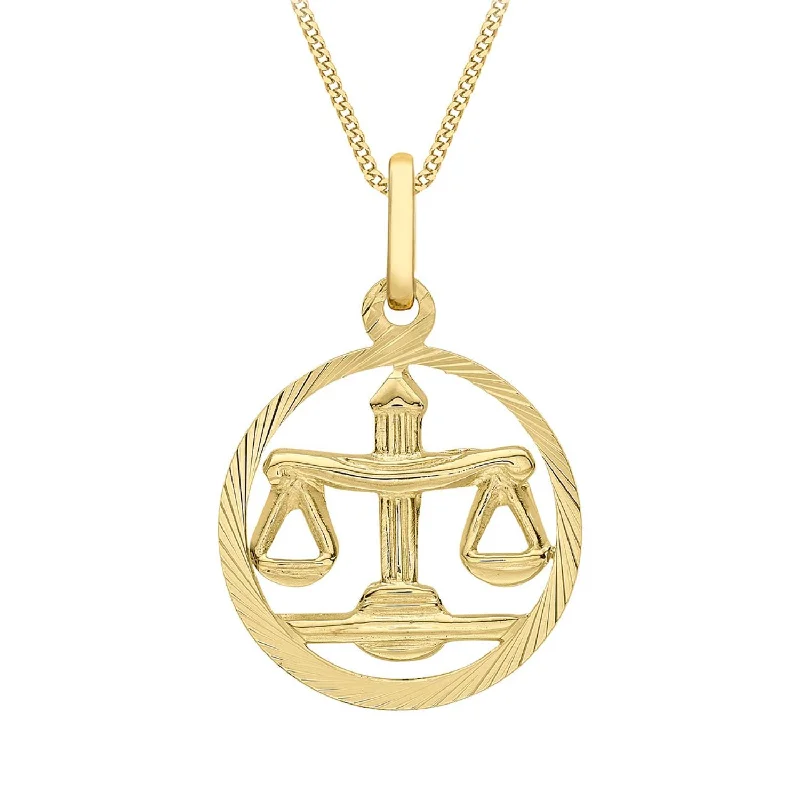 simple snake chain necklace 9ct Yellow Gold Libra Zodiac Pendant