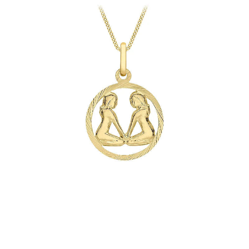 delicate chain necklace gold 9ct Yellow Gold Gemini Zodiac Pendant