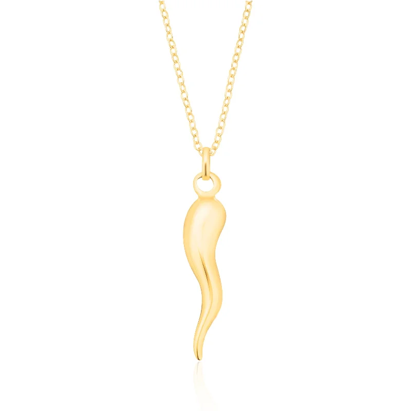 unique square diamond ring 9ct Yellow Gold Italian Horn Pendant