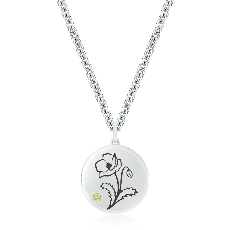 gold charm bracelet with initials Sterling Silver 2mm Peridot Poppy August Pendant