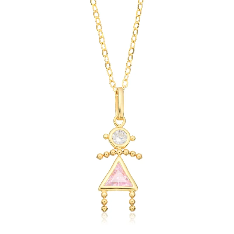 dainty gold chain ring 9ct Yellow Gold Triangle Pink Cubic Zirconia Girl Pendant