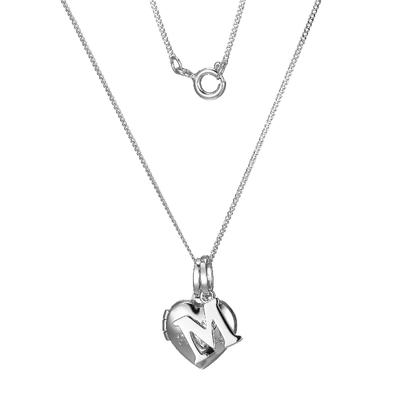 antique silver charm bracelet Sterling Silver Heart 40cm Locket & Initial M Children's Pendant antique silver charm bracelet Sterling Silver Heart 40cm Locket & Initial M Children's Pendant