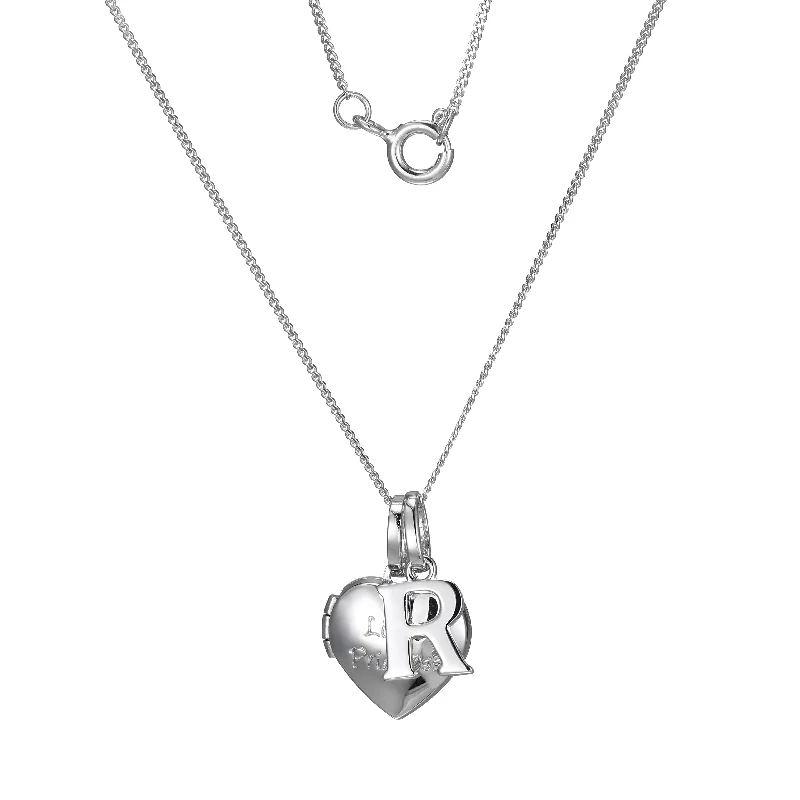 diamond halo engagement ring Sterling Silver Heart 40cm Locket & Initial R Children's Pendant diamond halo engagement ring Sterling Silver Heart 40cm Locket & Initial R Children's Pendant