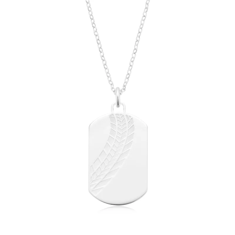 bezel set engagement ring modern Sterling Silver Engraved Tyre Dog Tag Pendant