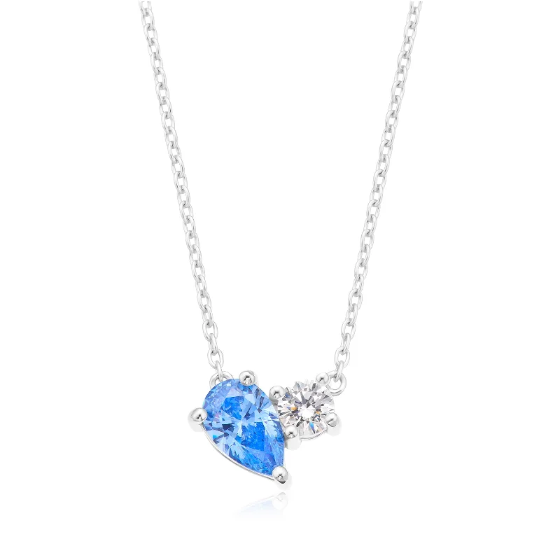 gemstone stacking rings colorful KISS Sterling Silver Pear & Round Cut Blue & White Cubic Zirconia Necklace