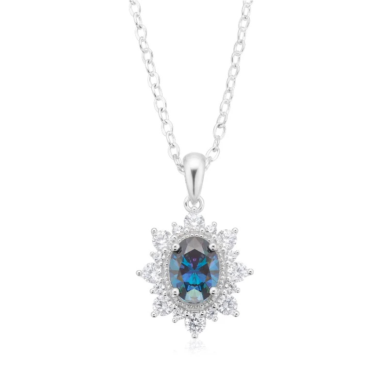 minimal diamond bar necklace KISS Sterling Silver Oval Cut Blue Pendant