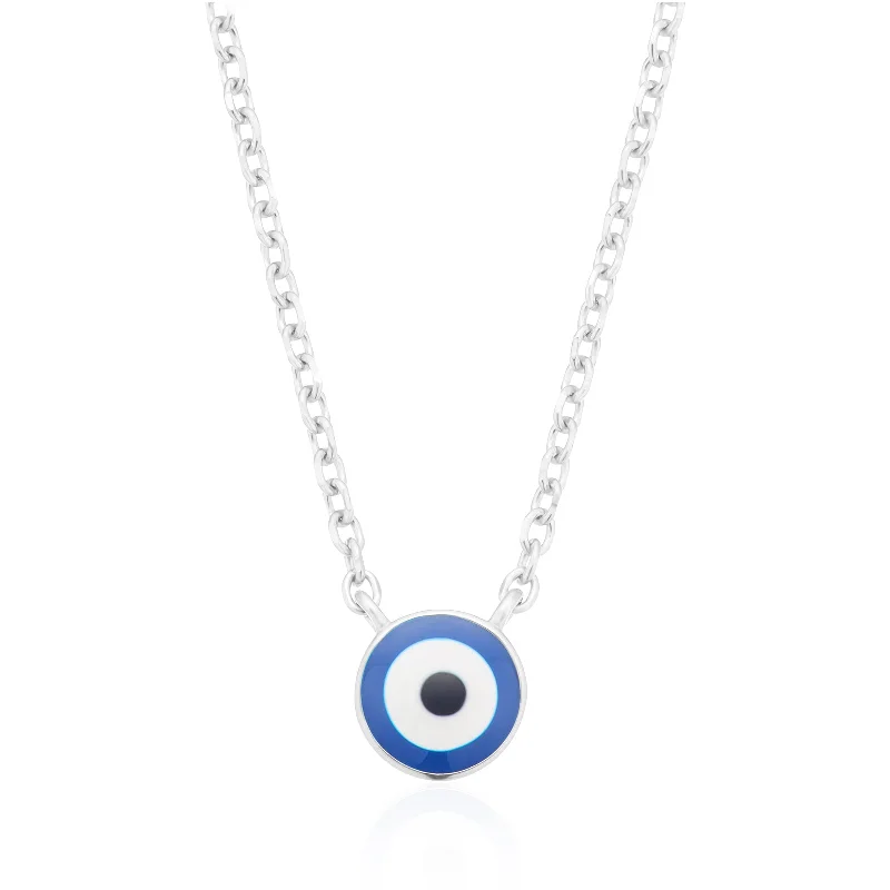 rustic wooden bead bracelet Sterling Silver Evil Eye Enamel Necklace