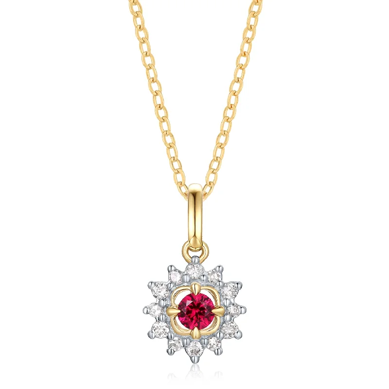 celestial star earrings stud 9ct Yellow Gold Round Cut Created Ruby Diamond Set Pendant