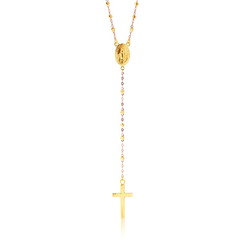 delicate pearl bracelet 9ct Yellow Gold 45cm Rosary Cross Chain