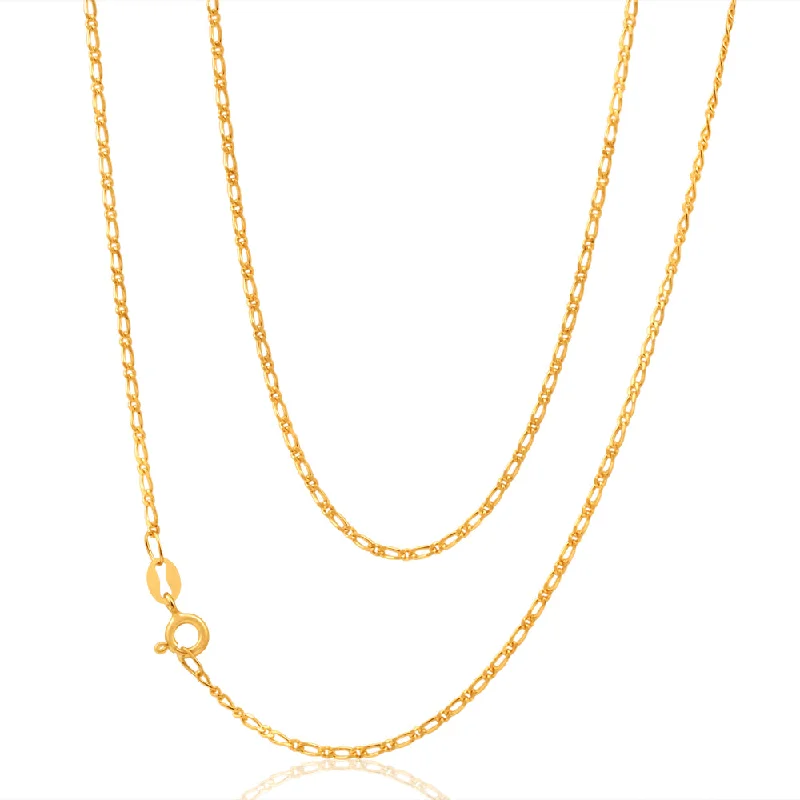 tiny diamond cross necklace 9ct Yellow Gold SOLID 40Gauge Figaro 55cm 1:1 Chain