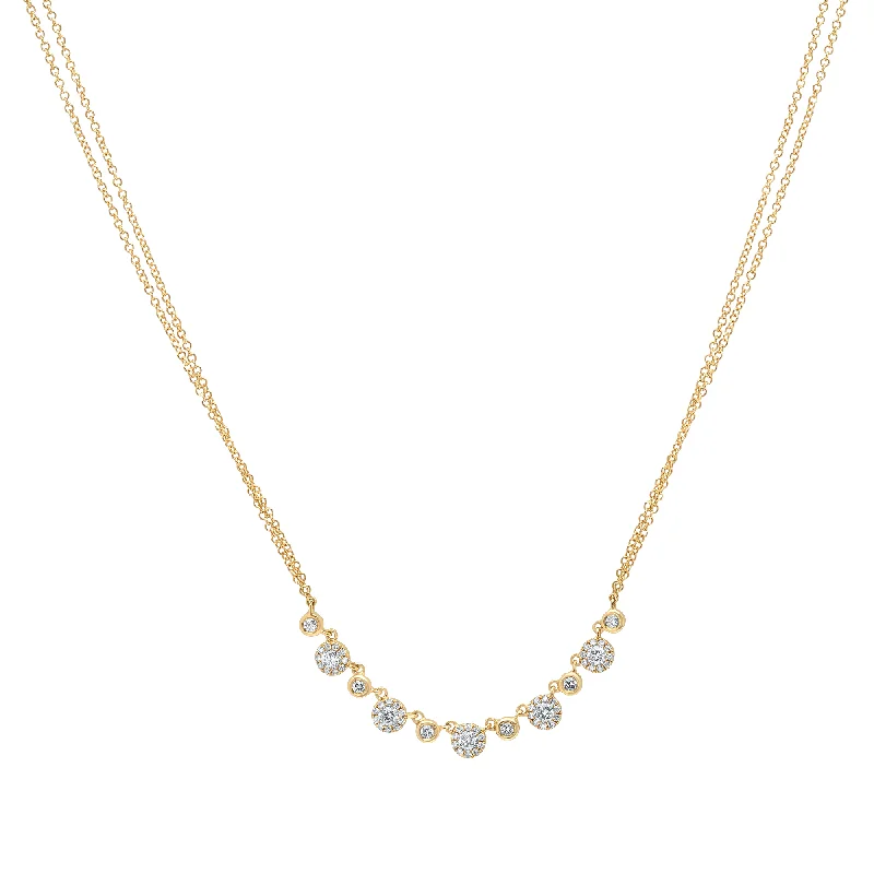 men’s black diamond cufflinks 14K Yellow Gold Alternating Diamond Halo Necklace with Double Chain