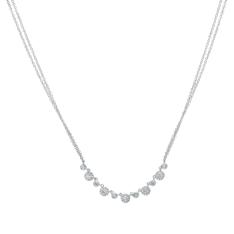 handcrafted turquoise necklace 14K White Gold Alternating Diamond Halo Necklace with Double Chain