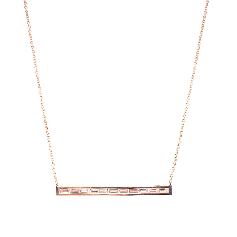 elegant drop earrings wedding 14K Rose Gold Baguette Diamond Bar Necklace