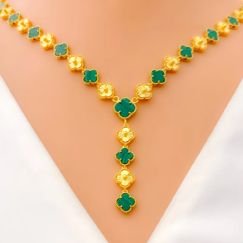 adjustable braided rope ring Bright Opulent 21k Gold Reflective Clover Necklace