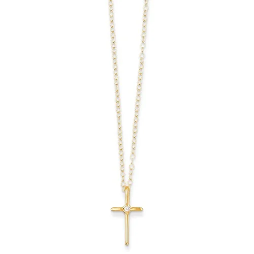 boho gold leaf ring 14K Yellow Gold Baby Diamond Cross Necklace