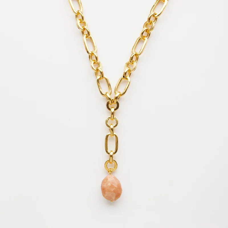 silver Celtic knot necklace Peach Amazonite Chunky Chain Lariat