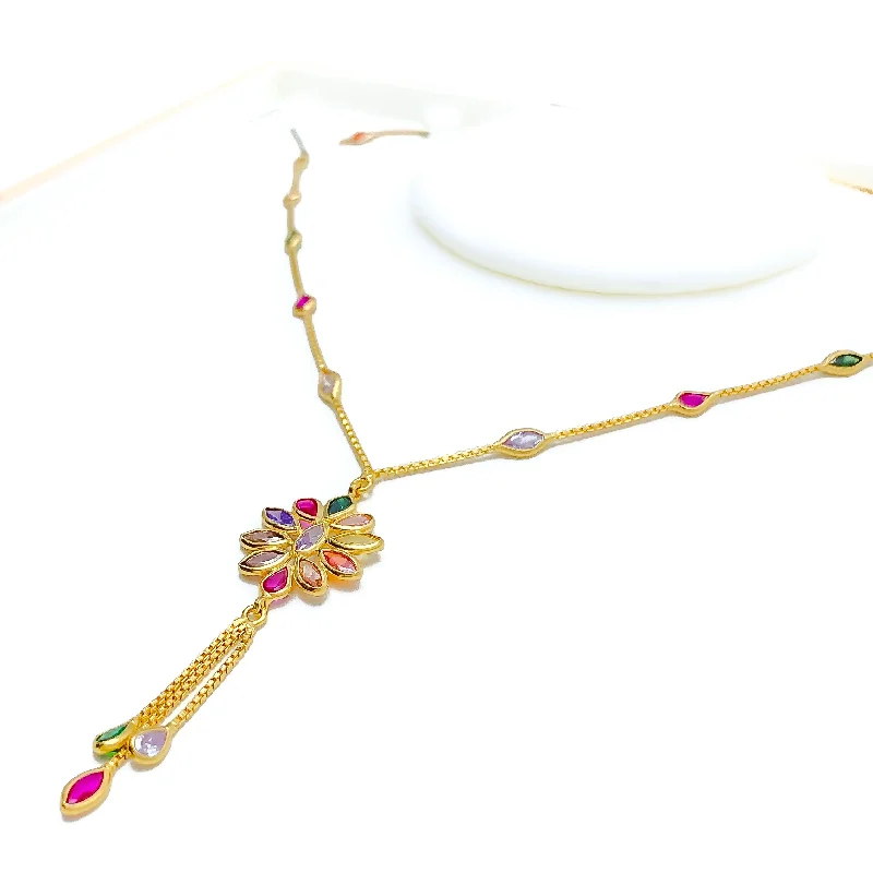 pearl stud earrings classic Colorful Marquise Flower CZ 22k Gold Necklace