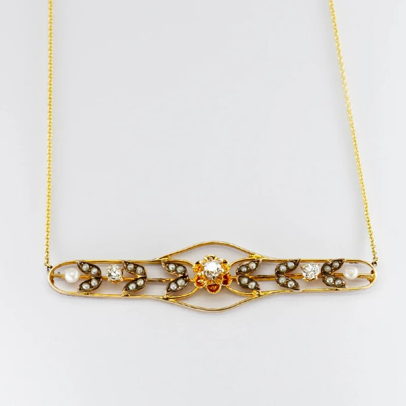 cute cat charm bracelet '100 Ways' Antique Diamond and Pearl Necklace | 0.22ctw |