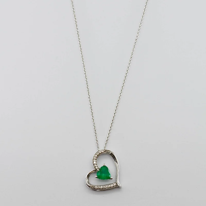 sterling silver arrow ring 14k Emerald and Diamond Heart Necklace | 0.69 ct | 18"