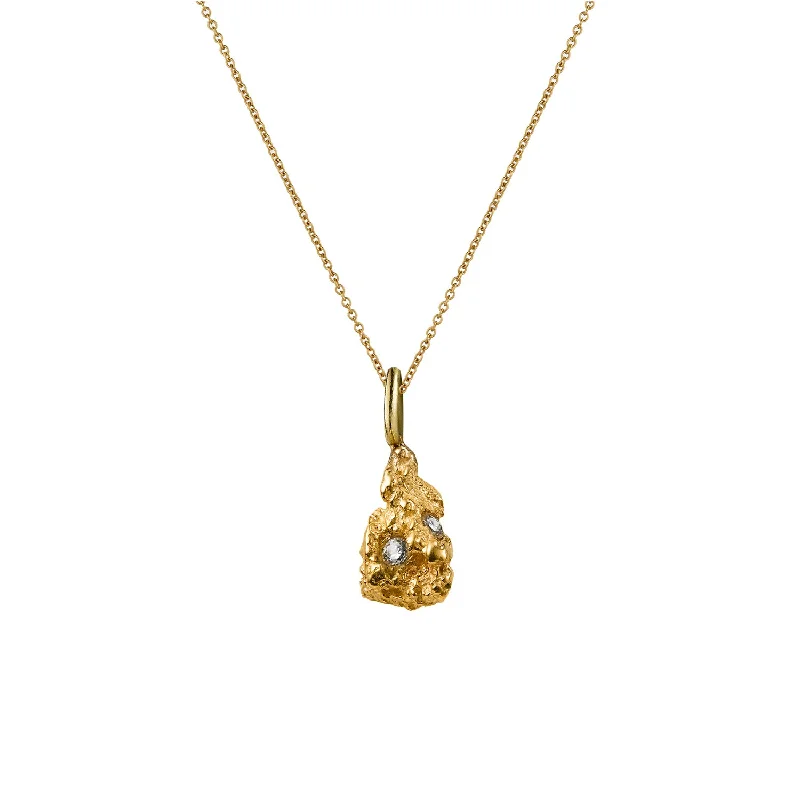 Nugget Ocean 9K Gold Necklace w. Diamonds