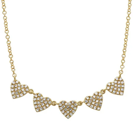 bohemian gemstone choker 14K Yellow Gold Diamond (5) Heart Necklace