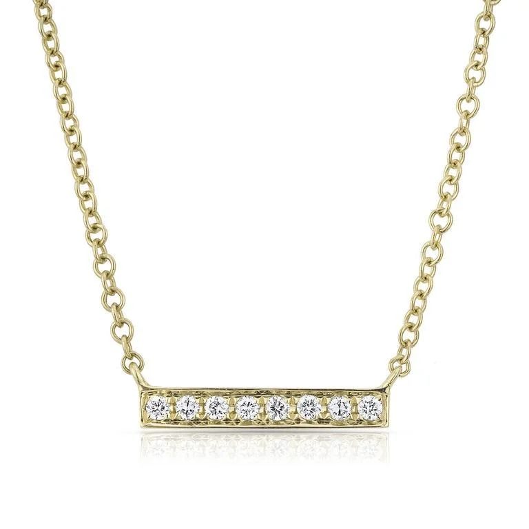 gold plated Cuban link chain 14K Yellow Gold Short Diamond Bar Necklace