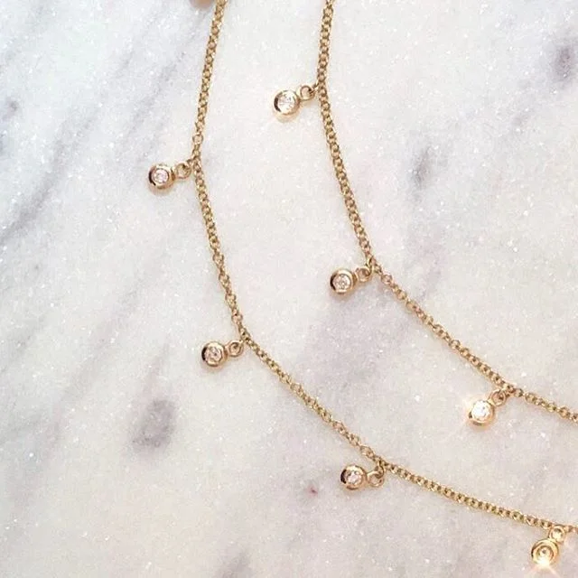 handcrafted filigree ring silver 14K Yellow Gold Diamond Bezel Double Strand Necklace handcrafted filigree ring silver 14K Yellow Gold Diamond Bezel Double Strand Necklace