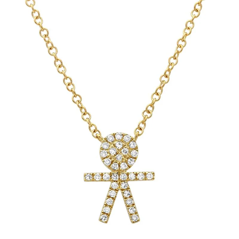 custom name necklace gold 14K Yellow Diamond Boy Stick Figure Necklace