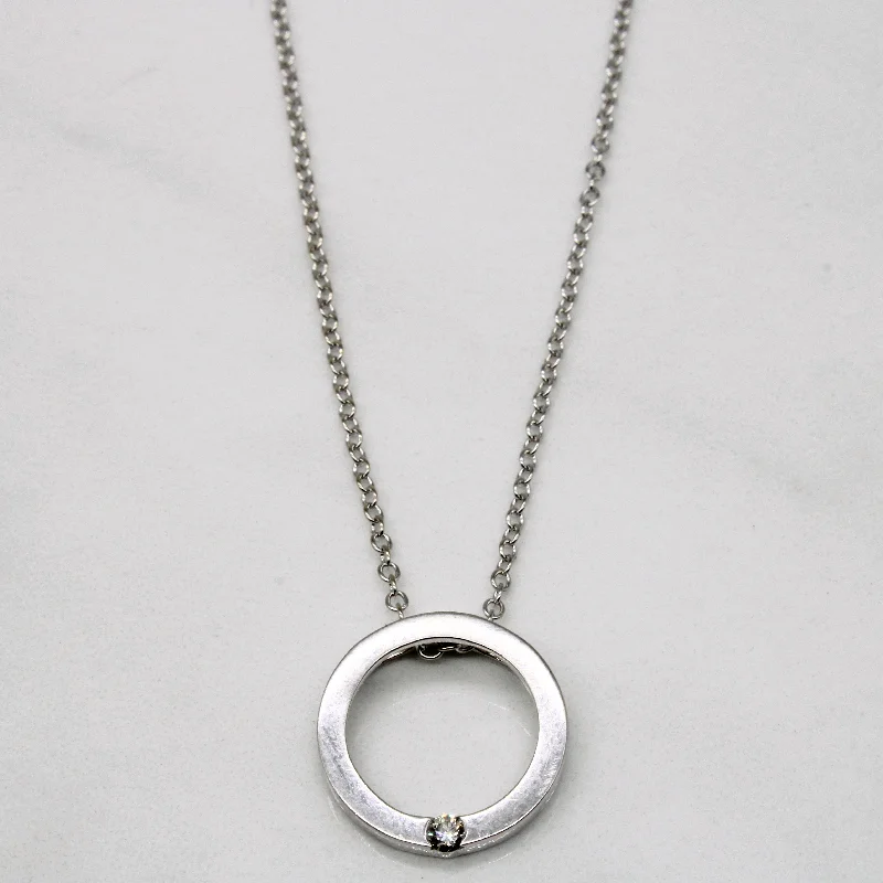 sterling silver herringbone chain Diamond Circle Pendant | 0.04ct | 17" |