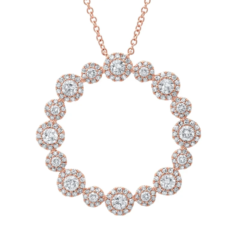 silver Celtic knot necklace 14K Rose Gold Diamond Halo Circle Pendant