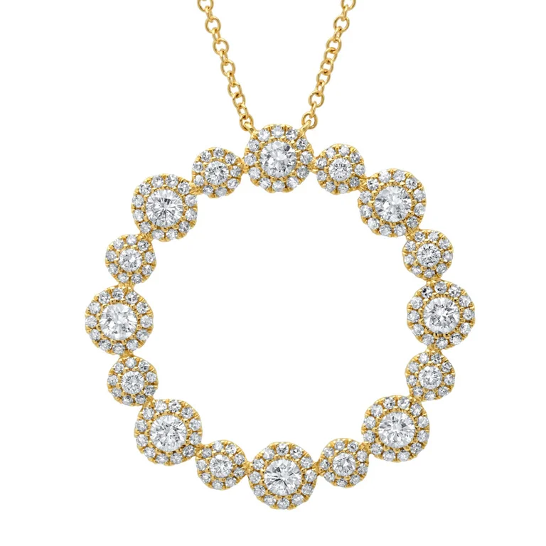 personalized photo locket necklace 14K Yellow Gold Diamond Halo Circle Pendant