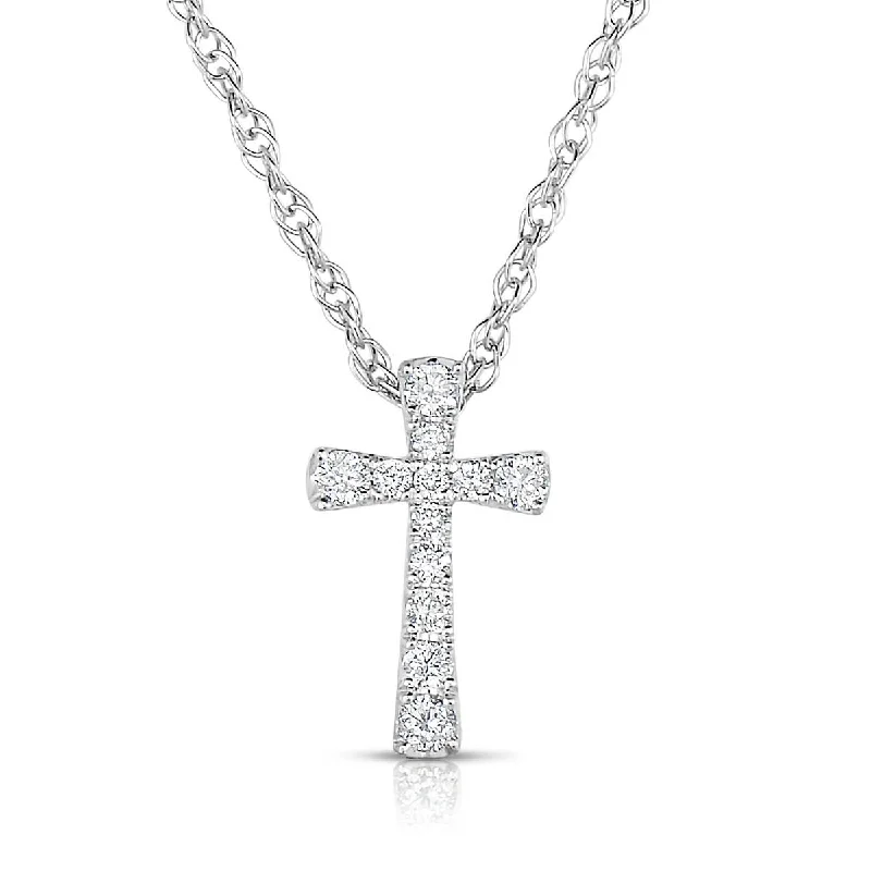 vintage flower brooch pin 14K White Gold Diamond Cross Necklace