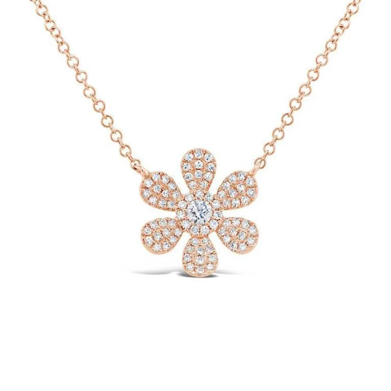 minimalist horseshoe necklace gold 14K Rose Gold Diamond Daisy Flower Necklace