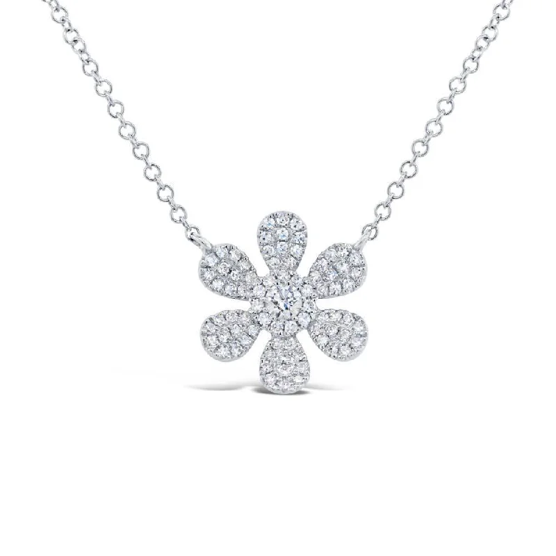 minimalist rose gold stacking rings 14K White Gold Diamond Daisy Flower Necklace