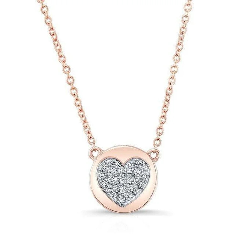 bold statement cuff bracelet 14K Rose Gold Diamond Double Sided Disc and Pave Heart Pendant