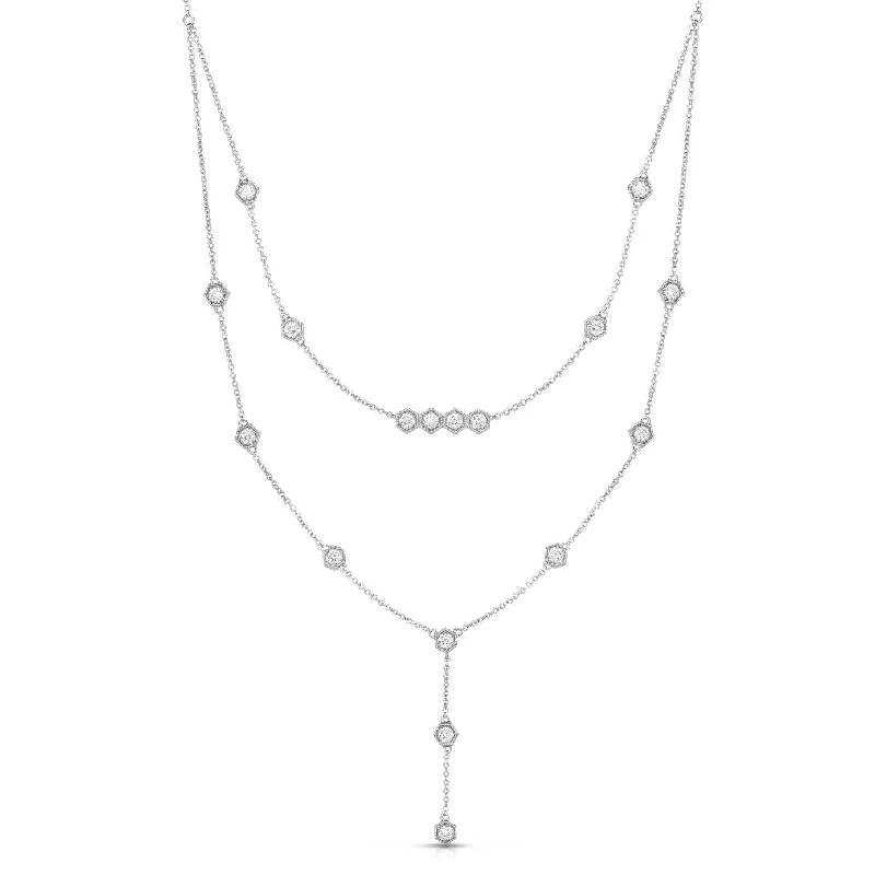 men’s woven leather bracelet 14K White Gold Diamond Double Strand Necklace