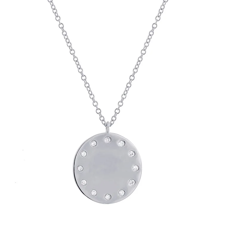 bohemian anklet with shells 14K White Gold Diamond Engravable Polished Disc Pendant
